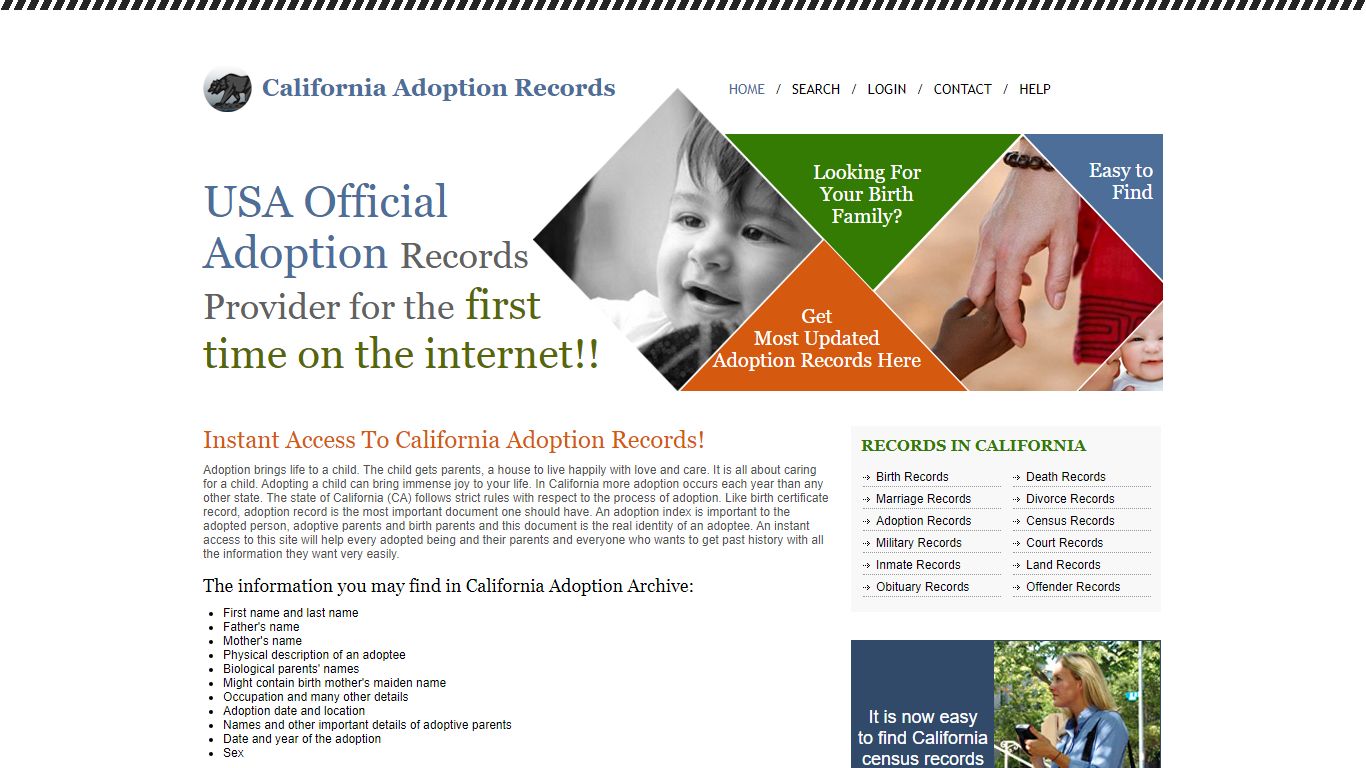 California State Adoption records. Online CA Adoption Record.