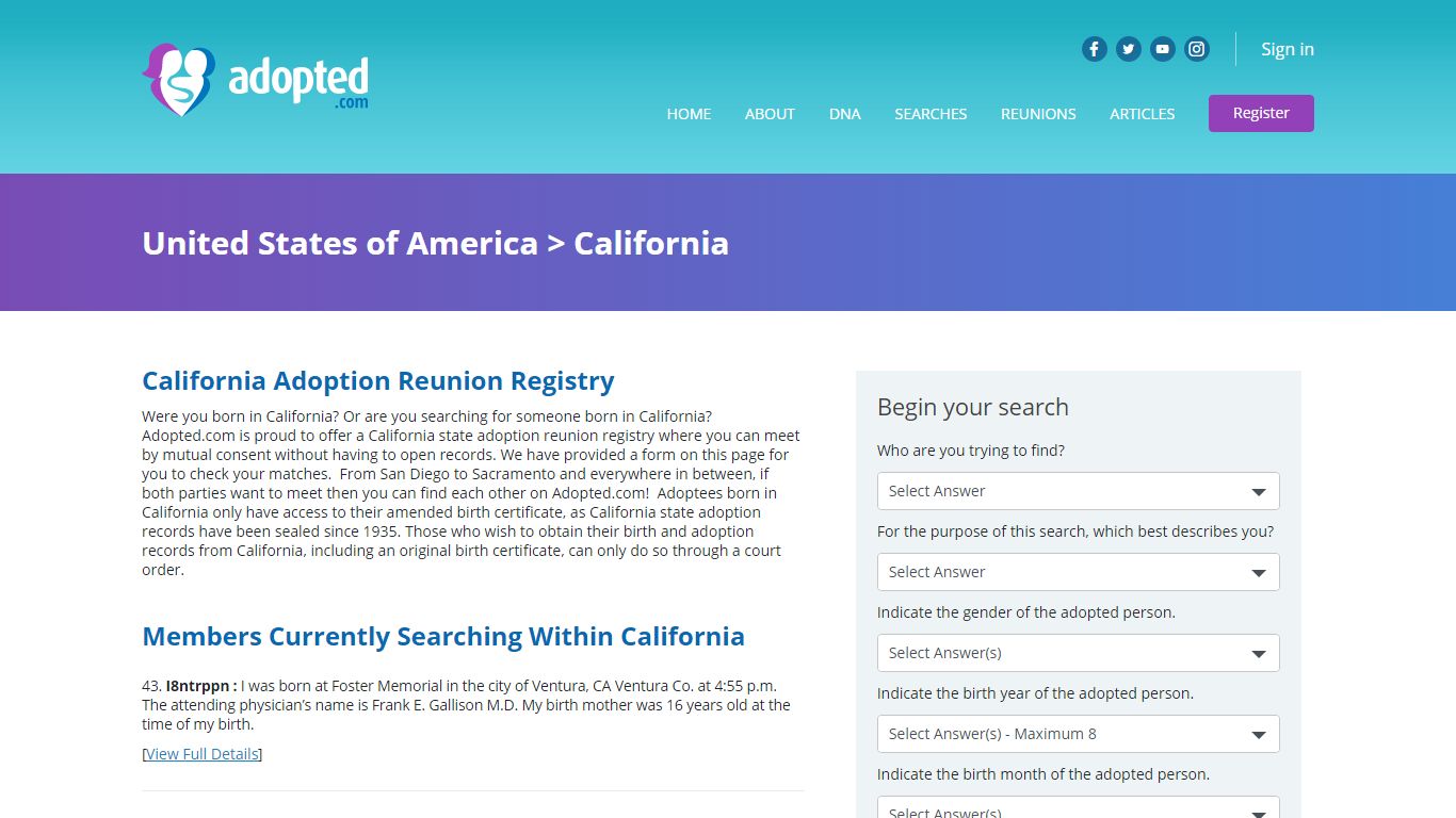 California Adoption Registry | California Adoption Records - Adopted.com